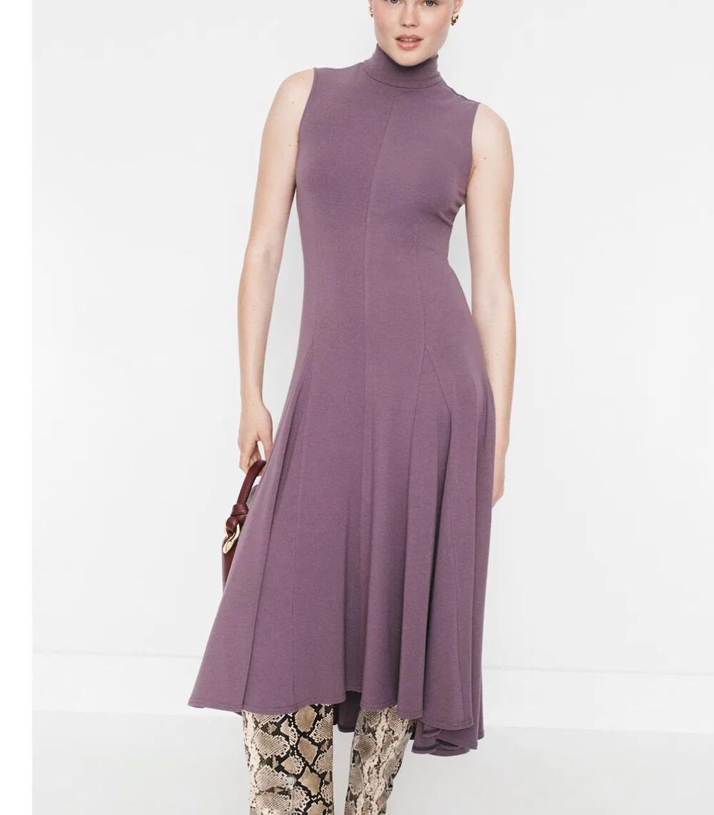 Peter Som Purple Mockneck Midi Dress Medium Cotton Office Work Designer $440